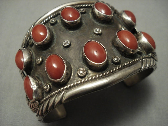 Tremendous Huge Coral! Vintage Navajo Sterling Native American Jewelry Silver Bracelet Old Pawn-Nativo Arts