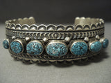 Tremendous Navajo Lander Blue Turquoise Native American Jewelry Silver Deep Stamp Bracelet-Nativo Arts