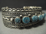 Tremendous Navajo Lander Blue Turquoise Native American Jewelry Silver Deep Stamp Bracelet-Nativo Arts