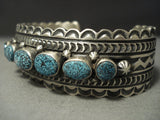 Tremendous Navajo Lander Blue Turquoise Native American Jewelry Silver Deep Stamp Bracelet-Nativo Arts