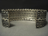 Tremendous Navajo Lander Blue Turquoise Native American Jewelry Silver Deep Stamp Bracelet-Nativo Arts