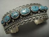 Tremendous Navajo Lander Blue Turquoise Native American Jewelry Silver Deep Stamp Bracelet-Nativo Arts