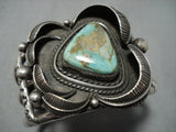 Tremendous Vintage Native American Jewelry Navajo Sterling Silver Turquoise Leaf Bracelet Old Cuff-Nativo Arts