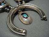 Tremendous Vintage Native American Jewelry Navajo Sterling Silver Turquoise Squash Blossom Necklace-Nativo Arts