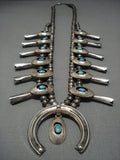 Tremendous Vintage Native American Jewelry Navajo Sterling Silver Turquoise Squash Blossom Necklace-Nativo Arts