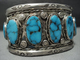 Tremendous Vintage Native American Jewelry Navajo Sterlng Silver Turquoise Bracelet-Nativo Arts