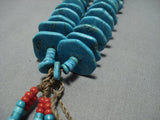 Tremendous Vintage Native American Jewelry Navajo Turquoise Disced Jacla Necklace Old-Nativo Arts