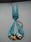 Tremendous Vintage Native American Jewelry Navajo Turquoise Disced Jacla Necklace Old-Nativo Arts