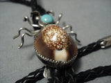 Tremendous Vintage Native American Jewelry Navajo Turquoise Head Sterling Silver Bolo Tie Old-Nativo Arts