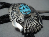 Tremendous Vintage Native American Jewelry Navajo Turquoise Sterling Silver Bolo Tie Old-Nativo Arts