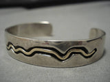 Tremendous Vintage Native American Navajo 14k Gold Windy Wave Sterling Silver Bracelet Old-Nativo Arts