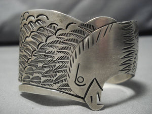 Tremendous Vintage Native American Navajo Gubb Eagle Head Sterling Silver Bracelet Old-Nativo Arts