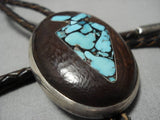 Tremendous Vintage Native American Navajo Inlaid Spiderweb Turquoise Sterling Silver Bolo Tie-Nativo Arts
