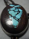 Tremendous Vintage Native American Navajo Inlaid Spiderweb Turquoise Sterling Silver Bolo Tie-Nativo Arts