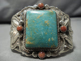 Tremendous Vintage Native American Navajo Squared Royston Turquoise Sterling Silver Bracelet Old-Nativo Arts