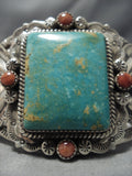 Tremendous Vintage Native American Navajo Squared Royston Turquoise Sterling Silver Bracelet Old-Nativo Arts