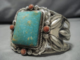 Tremendous Vintage Native American Navajo Squared Royston Turquoise Sterling Silver Bracelet Old-Nativo Arts