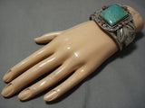 Tremendous Vintage Native American Navajo Squared Royston Turquoise Sterling Silver Bracelet Old-Nativo Arts