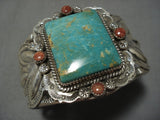 Tremendous Vintage Native American Navajo Squared Royston Turquoise Sterling Silver Bracelet Old-Nativo Arts