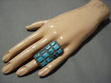 Tremendous Vintage Native American Navajo Squared Turquoise Sterling Silver Ring Old-Nativo Arts