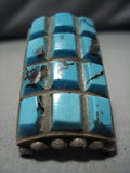 Tremendous Vintage Native American Navajo Squared Turquoise Sterling Silver Ring Old-Nativo Arts
