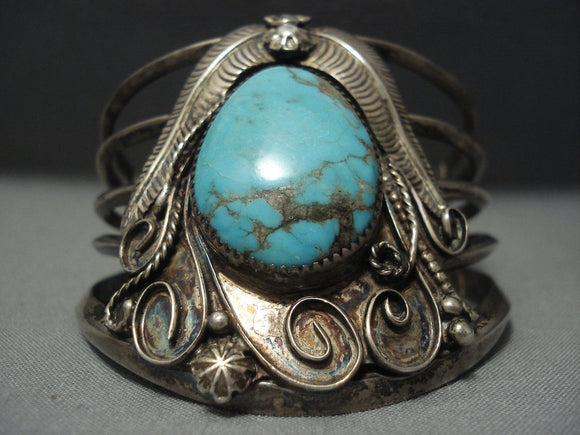 Tremendous Vintage Navajo Bisbee Turquoise Sterling Native American Jewelry Silver Bracelet Old-Nativo Arts