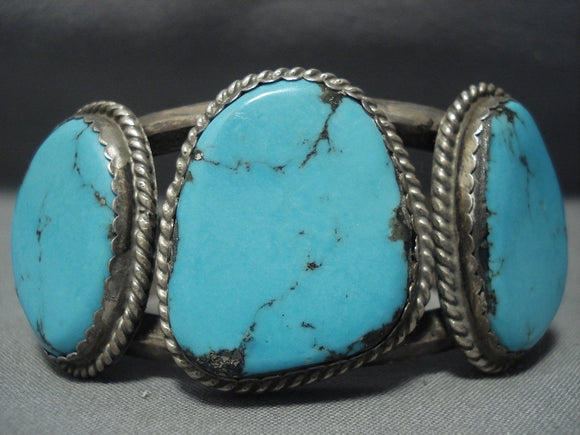 Tremendous Vintage Navajo Blue Diamond Turquoise Sterling Native American Jewelry Silver Bracelet-Nativo Arts