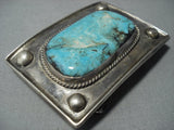 Tremendous Vintage Navajo Blue Diamond Turquoise Sterling Native American Jewelry Silver Buckle Old-Nativo Arts