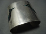 Tremendous Vintage Navajo Green Turquoise Bird Sterling Native American Jewelry Silver Bracelet-Nativo Arts