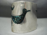 Tremendous Vintage Navajo Green Turquoise Bird Sterling Native American Jewelry Silver Bracelet-Nativo Arts