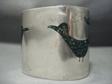 Tremendous Vintage Navajo Green Turquoise Bird Sterling Native American Jewelry Silver Bracelet-Nativo Arts