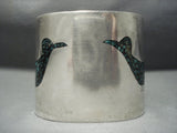 Tremendous Vintage Navajo Green Turquoise Bird Sterling Native American Jewelry Silver Bracelet-Nativo Arts