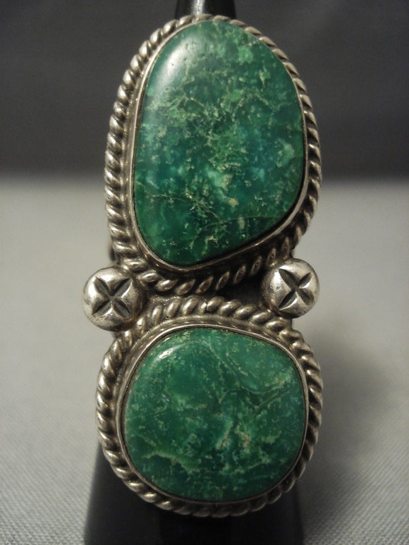 Tremendous! Vintage Navajo Green Turquoise Chunk Sterling Native American Jewelry Silver Ring-Nativo Arts