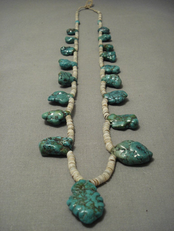 Tremendous Vintage Navajo Native American Jewelry jewelry Green Turquoise Necklace-Nativo Arts