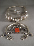 Tremendous Vintage Navajo Rainbow Turquoise Kachina Native American Jewelry Silver Necklace Set-Nativo Arts