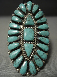 Tremendous Vintage Navajo Teardrop Turquoise Native American Jewelry Silver Ring-Nativo Arts