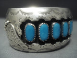 Tremendous Vintage Navajo Turquoise Convex Sterling Silver Bracelet Old-Nativo Arts