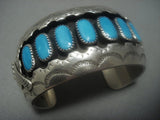 Tremendous Vintage Navajo Turquoise Convex Sterling Silver Bracelet Old-Nativo Arts