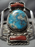 Tremendous Vintage Navajo Turquoise Native American Sterling Silver Bracelet Old-Nativo Arts