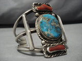 Tremendous Vintage Navajo Turquoise Native American Sterling Silver Bracelet Old-Nativo Arts