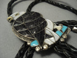 Tremendous Vintage Zuni Sterling Native American Jewelry Silver Turquoise Bolo Tie Old-Nativo Arts