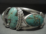 Triple Domed Natural Royston Turquoise Vintage Navajo Native American Jewelry Silver Leaf Bracelet-Nativo Arts