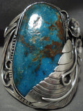 Truly Mind Blowing Gigantic Navajo Pilot Mountain Turquoise Native American Jewelry Silver Bracelet-Nativo Arts