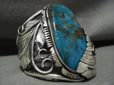 Truly Mind Blowing Gigantic Navajo Pilot Mountain Turquoise Native American Jewelry Silver Bracelet-Nativo Arts