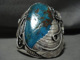 Truly Mind Blowing Gigantic Navajo Pilot Mountain Turquoise Native American Jewelry Silver Bracelet-Nativo Arts