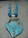 Truly One Of The Best Vintage Santo Domingo Turquoise Native American Jewelry Silver Necklace- Huge Leaf-Nativo Arts