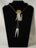 Twilight Moon Howling Coyote Vintage Navajo Native American Jewelry Silver Bolo Tie-Nativo Arts