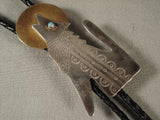 Twilight Moon Howling Coyote Vintage Navajo Native American Jewelry Silver Bolo Tie-Nativo Arts