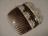 Two Huge Vintage Navajo Green Nedle Turquoise Native American Jewelry Silver Hair Pin Brooch Clip-Nativo Arts