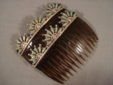 Two Huge Vintage Navajo Green Nedle Turquoise Native American Jewelry Silver Hair Pin Brooch Clip-Nativo Arts